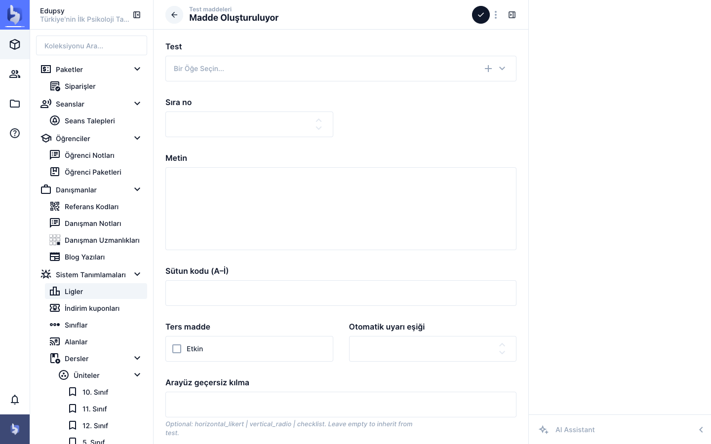 Yeni test sorusu formu
